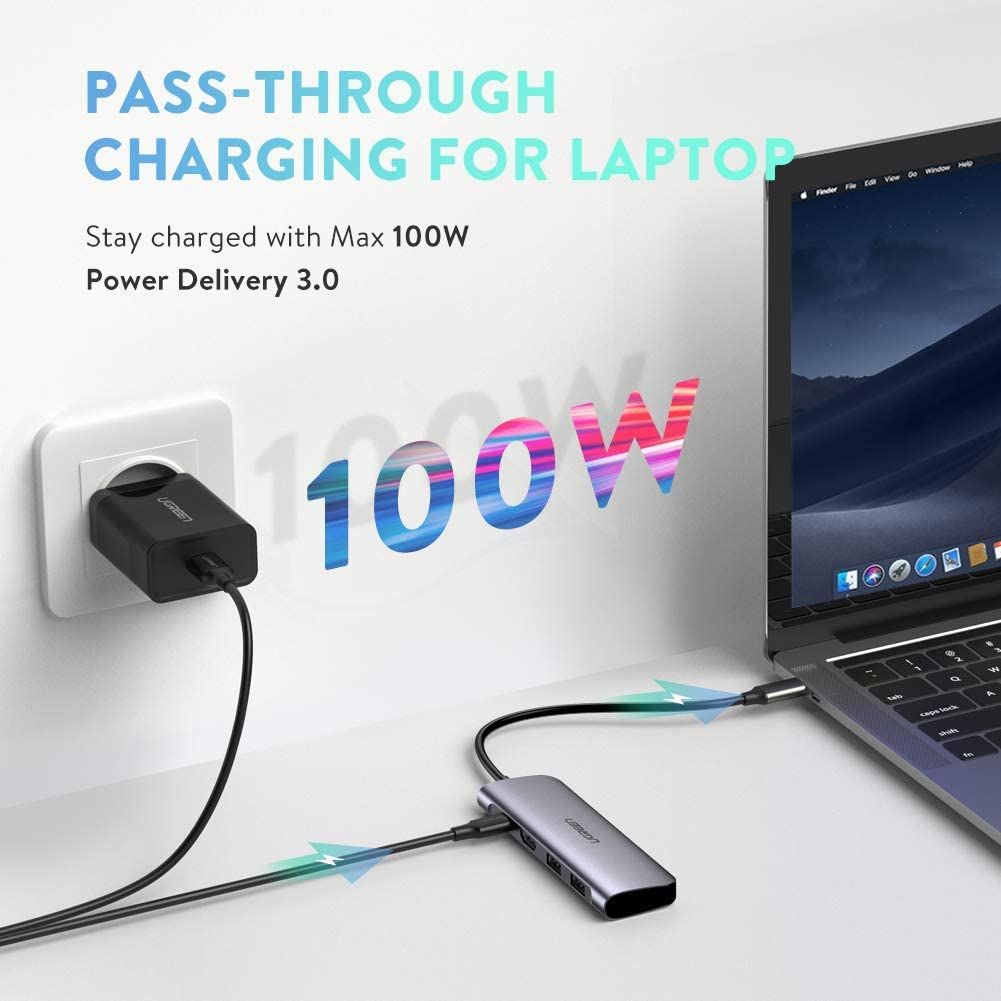 Cáp USB Type C to HDMI, USB 3.0, đọc thẻ SD/TF, hỗ trợ sạc USB C Ugreen 70411