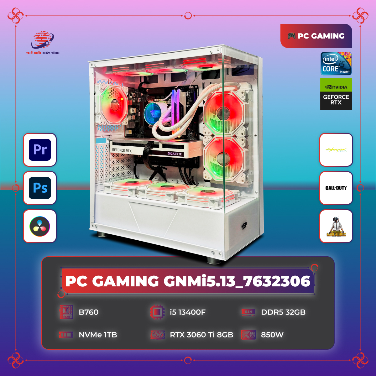 PC GAMING GNMi5.13_7632306 | i5 13400F | RAM 32GB | SSD 1TB | RTX 3060 Ti 8GB | 850W | AX4