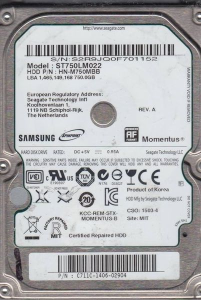 HDD Laptop Samsung 750GB