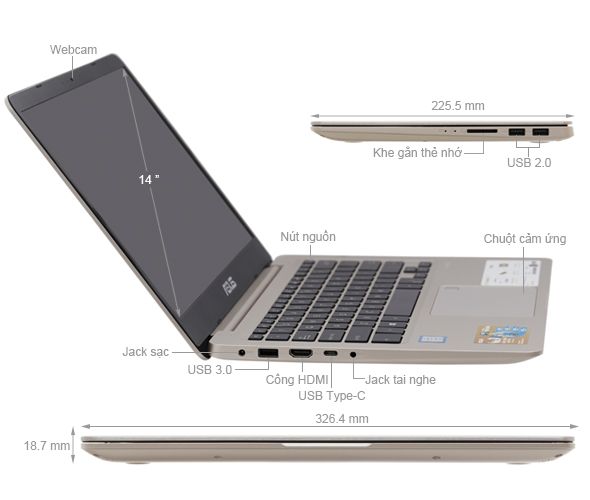 Laptop ASUS VivoBook S510UA | Core i3 8130U | 4GB | SSD 120GB | 15.6 inch FHD