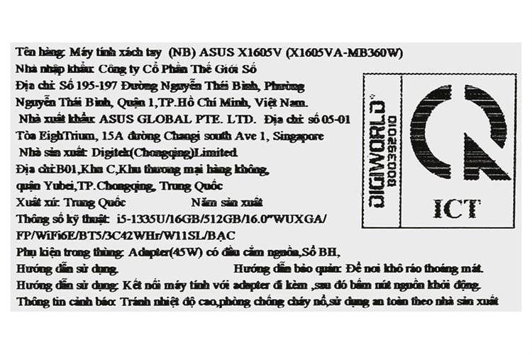 Laptop Asus Vivobook 16 X1605VA | i5 1335U | Ram 16GB | SSD 512GB | 16 inch FHD