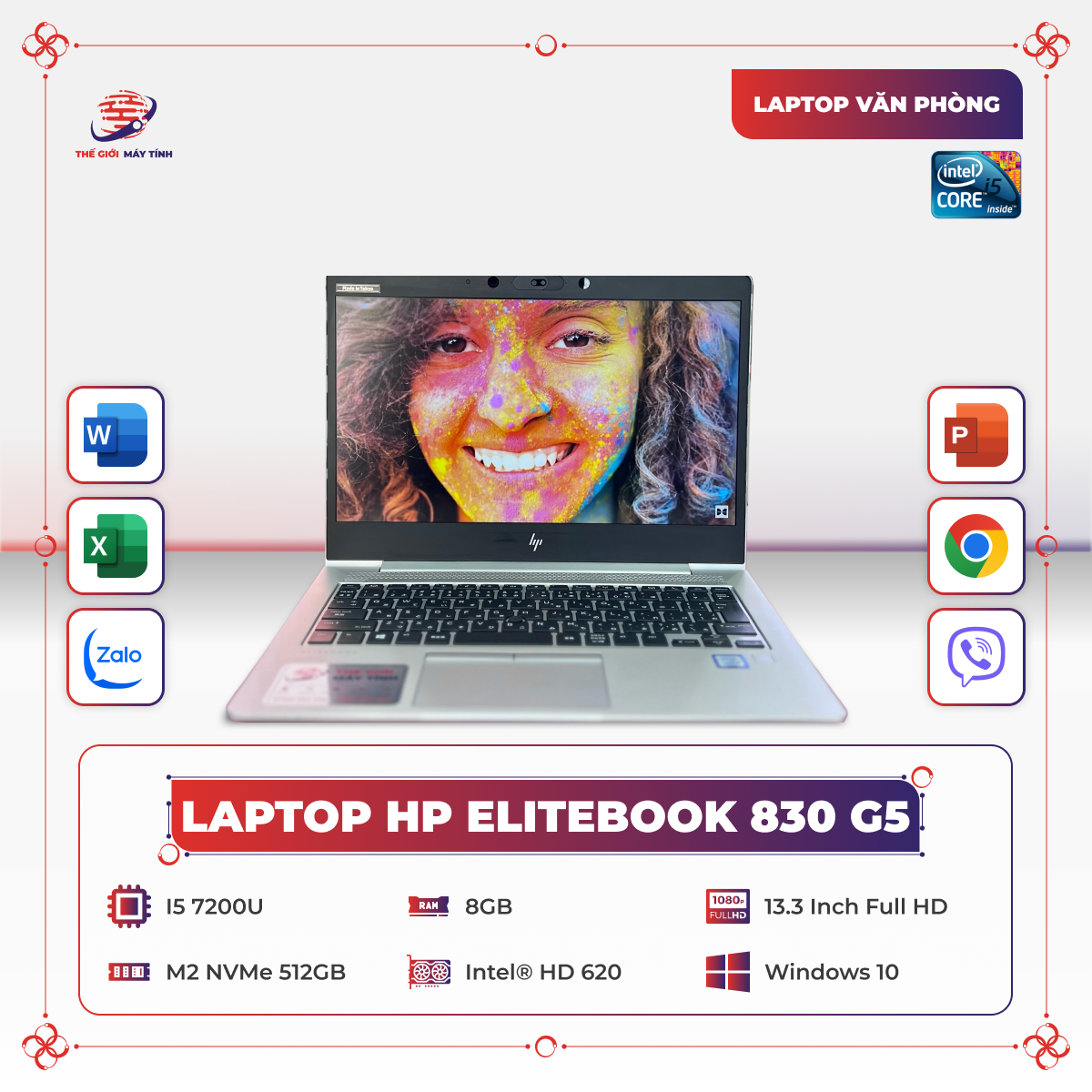 Laptop HP EliteBook 830 G5/ Core i5 7200U/ 8GB/ SSD 256GB/ 13.3 inch
