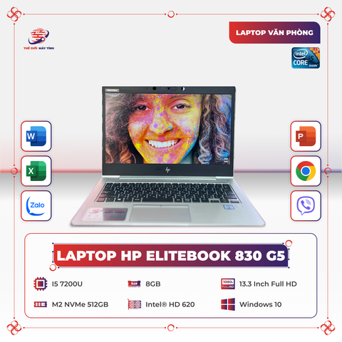 Laptop HP EliteBook 830 G5 | Core i5 7200U | 8GB | SSD 256GB | 13.3 inch FHD IPS | Bạc
