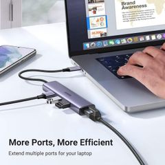 Hub chia USB Type-C to 3 cổng USB 3.0 Type-A kèm Lan Gigabit, vỏ nhôm chính hãng Ugreen 60600