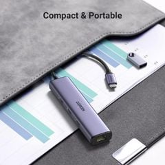Hub chia USB Type-C to 3 cổng USB 3.0 Type-A kèm Lan Gigabit, vỏ nhôm chính hãng Ugreen 60600