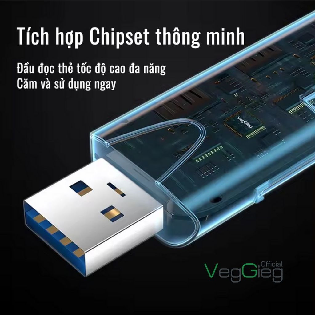Đầu Đọc Thẻ Nhớ VC305 Veggieg - 2 Đầu Type-C Và USB 3.0