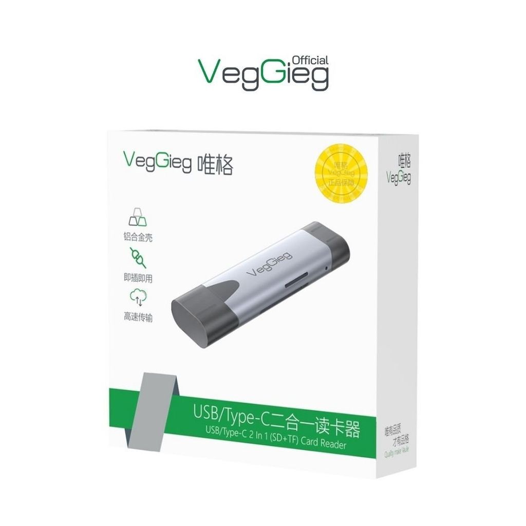 Đầu Đọc Thẻ Nhớ VC305 Veggieg - 2 Đầu Type-C Và USB 3.0