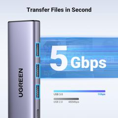 Hub chuyển đổi USB Type-C 5 trong 1 ra HDMI 4K@30Hz, USB 3.0 x 3, Sạc PD 100W Ugreen 15596