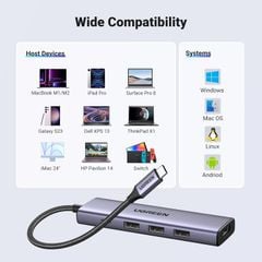 Hub chuyển đổi USB Type-C 5 trong 1 ra HDMI 4K@30Hz, USB 3.0 x 3, Sạc PD 100W Ugreen 15596