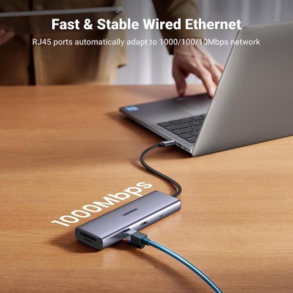Hub USB-C 9 in 1 CM498 HDMI 4K 60Hz, RJ45 1Gbps, USB 3.0, SD TF with PD 100W Ugreen 15375