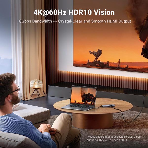 Hub USB-C 9 in 1 CM498 HDMI 4K 60Hz, RJ45 1Gbps, USB 3.0, SD TF with PD 100W Ugreen 15375