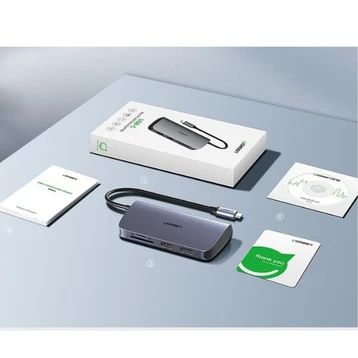 Bộ chuyển đổi Type C sang 3 USB 3.0 + HDMI + VGA + LAN + SD/TF + hỗ trợ nguồn Type C Ugreen 40873