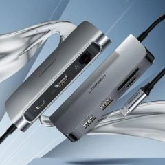 Bộ chuyển đổi Type C sang 3 USB 3.0 + HDMI + VGA + LAN + SD/TF + hỗ trợ nguồn Type C Ugreen 40873