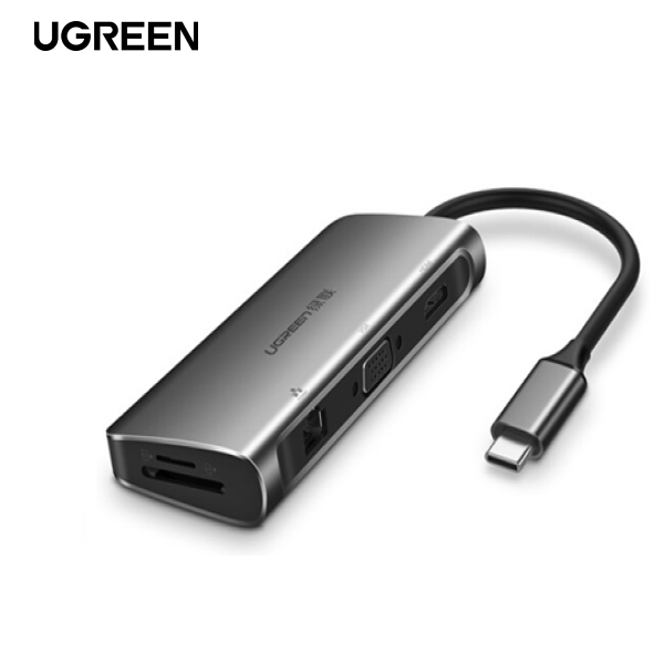 Bộ chuyển đổi Type C sang 3 USB 3.0 + HDMI + VGA + LAN + SD/TF + hỗ trợ nguồn Type C Ugreen 40873