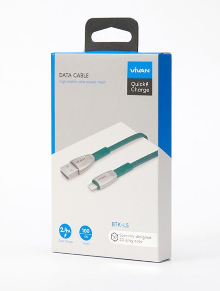 Cáp sạc điện thoại Cáp sạc USB Lightning - VIVAN BTK-LS Chính hãng (Sạc nhanh, TPE + bọc vải dệt, 2.4A, 1m)