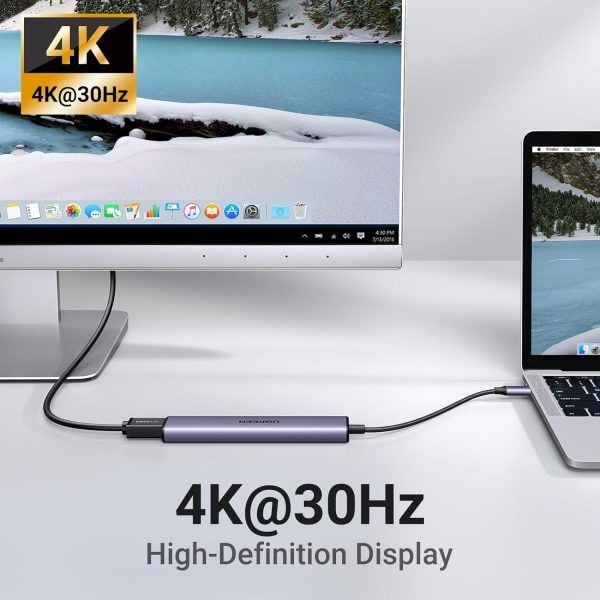 Hub USB Type-C 5 trong 1 ra HDMI 4K@30Hz, USB 2.0, USB 3.0, Sạc PD 100W Ugreen 15495
