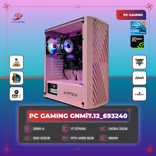 PC GAMING GNM i7.12_693240 | i7 12700K | Z690-A | DDR4 32GB | SSD 512GB | RTX 4060 8GB | 850W