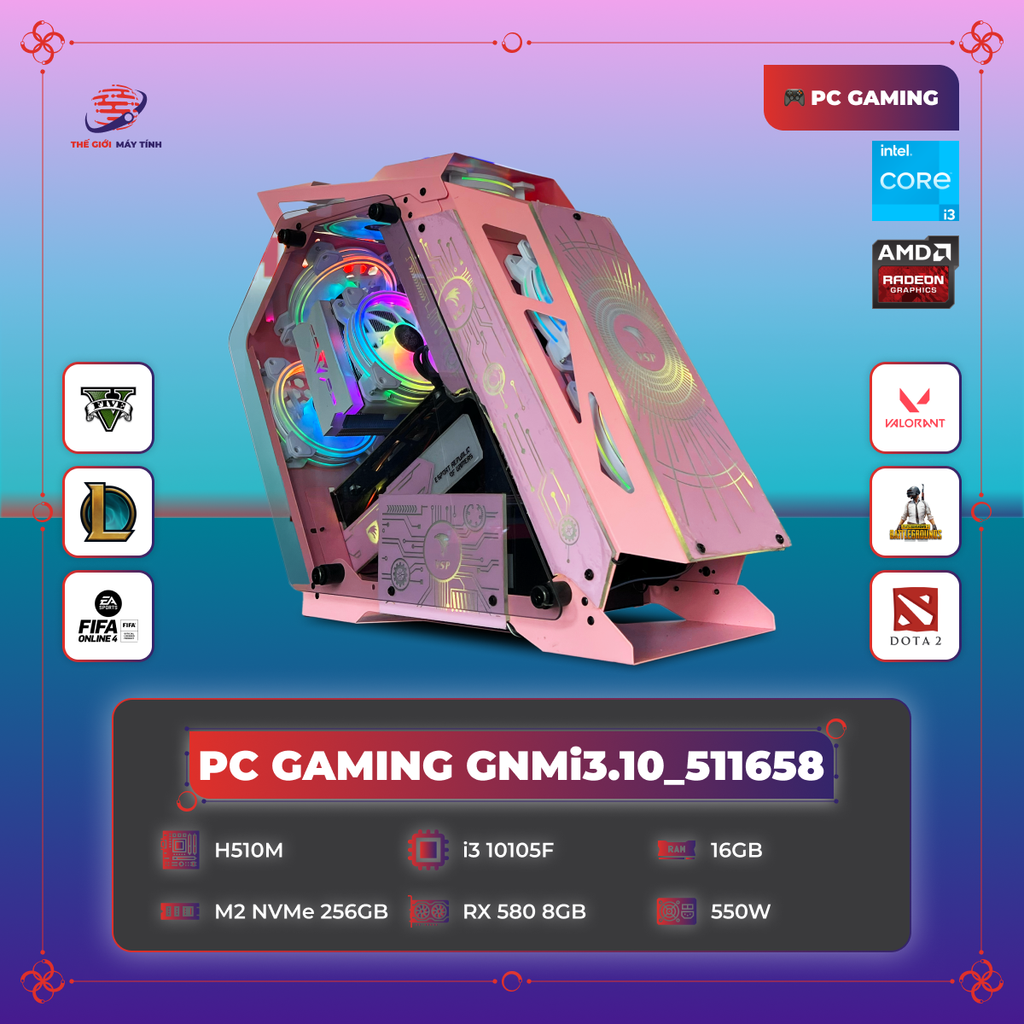 PC GAMING GNMi3.10_511658 | MSI H510M-B Pro | Core™ i3 10105F | DDR4 16GB | SSD M2 NVMe 256GB | VGA RX580 | 550W