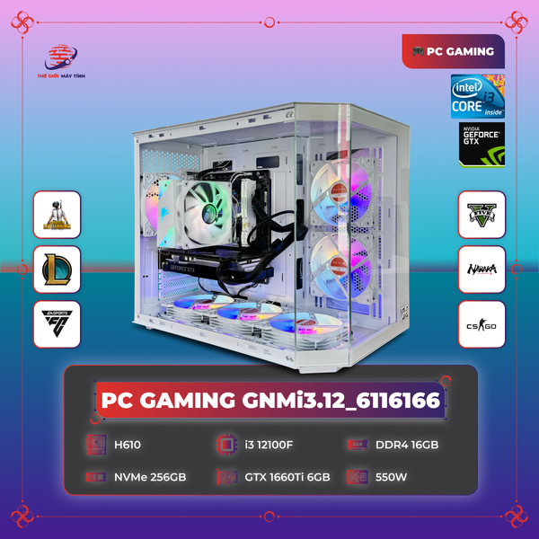 PC GAMING GNMi3.12_6116166 | i3 12100F | VGA 1660Ti 6GB | RAM 16GB | SSD 256GB | PSU 550W | Cubi M