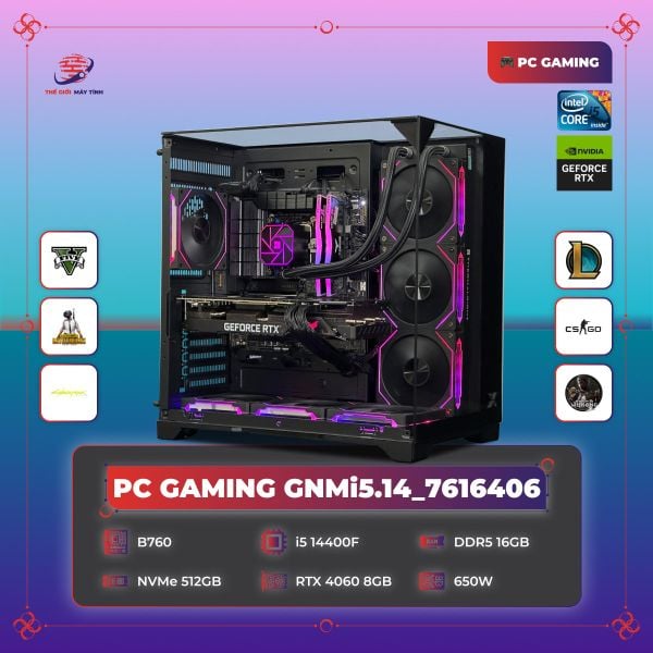 PC GAMING GNMi5.14_7616406 | i5 14400F | RTX 4060 8GB | RAM 16GB DDR5 | SSD 512GB | 650W | OEAN ATX