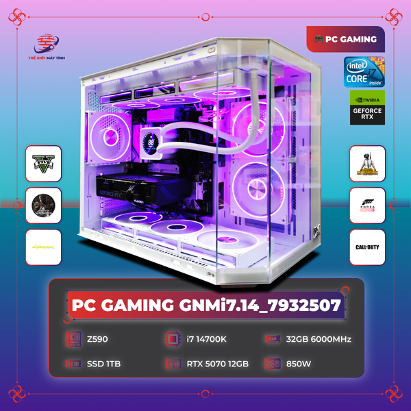 PC GAMING GNMi7.14_7932507 | CPU i7 14700K | VGA RTX 5070 12GB | RAM DDR5 32GB 6000MHz | SSD 1TB | PSU 850W | CUBI LEOPARD