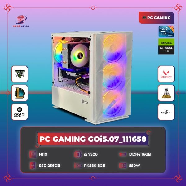 PC GAMING GOi5.07_111658 | H110 | Core i5 7500 | DDR4 16GB | SSD 256GB | RX580 8G | 550W