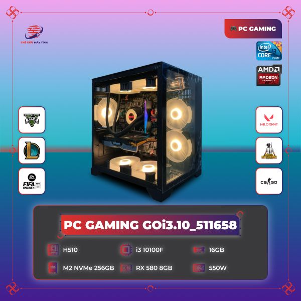PC GAMING GOi3.10_511658 | H510 | Core i3 10100F | DDR4 16GB 3200MHz | SSD M2 NVMe 256GB | RX580 8G | 550W