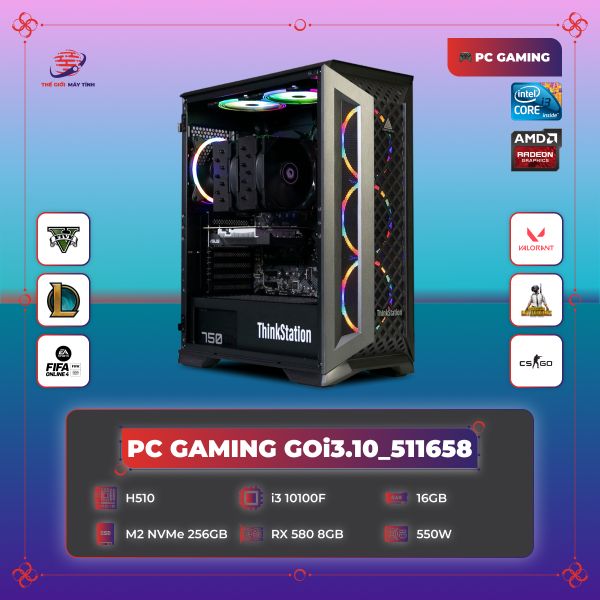 PC GAMING GOi3.10_511658 | H510 | Core i3 10100F | DDR4 16GB | SSD M2 NVMe 256GB | RX580 8GB | 550W