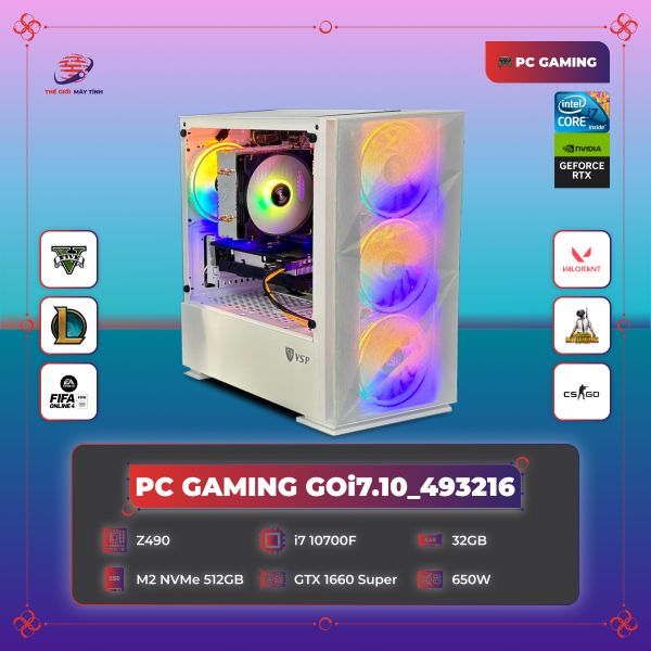 PC GAMING GOi7.10_493216 | i7-10700F | Asrock Z490 | DDR4 32GB 3200MHz | SSD M2 NVMe 512GB | GTX 1660 SUPER OC 6G 2Fan | 650W