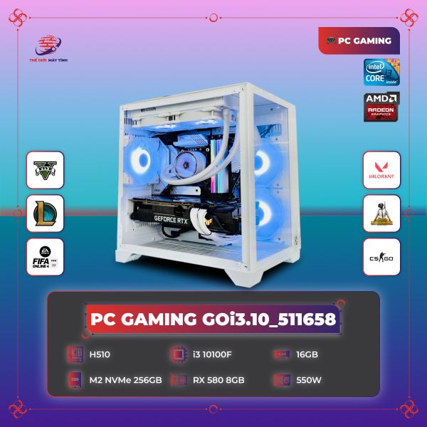 PC GAMING GOi3.10_511658 | H510 | Core i3 10100F | DDR4 16GB | SSD M2 NVMe 256GB | RX580 8G | 550W