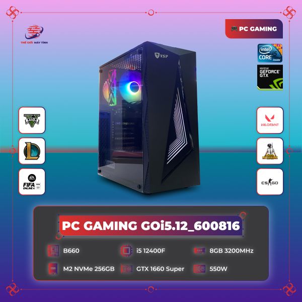 PC GAMING GOi5.12_600816 | B660 | Core i5 12400F | DDR4 8GB 3200MHz | SSD M2 NVMe 256GB | GTX 1660 Super | 550W