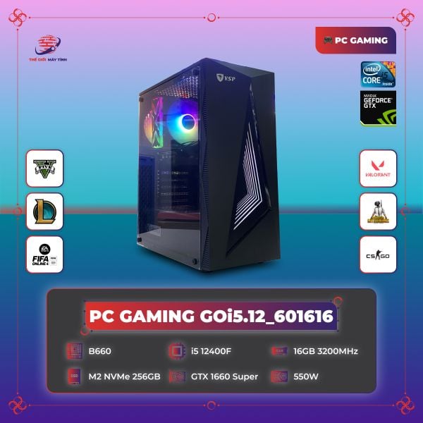 PC GAMING GOi5.12_601616 | B660 | Core i5 12400F | DDR4 16GB 3200MHz | SSD M2 NVMe 256GB | GTX 1660 Super | 550W