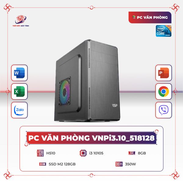 PC VĂN PHÒNG VNPi3.10_518128 | i3 10105 | RAM 8GB | SSD M2 128GB | 350W