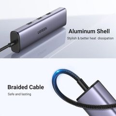 Hub chia USB Type-C to 3 cổng USB 3.0 Type-A kèm Lan Gigabit, vỏ nhôm chính hãng Ugreen 60600