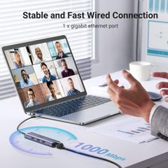 Hub chia USB Type-C to 3 cổng USB 3.0 Type-A kèm Lan Gigabit, vỏ nhôm chính hãng Ugreen 60600