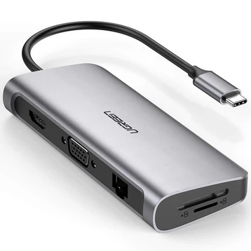 Bộ chuyển đổi Type C sang 3 USB 3.0 + HDMI + VGA + LAN + SD/TF + hỗ trợ nguồn Type C Ugreen 40873