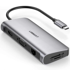 Bộ chuyển đổi Type C sang 3 USB 3.0 + HDMI + VGA + LAN + SD/TF + hỗ trợ nguồn Type C Ugreen 40873
