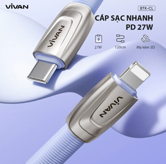 Cáp sạc điện thoại Type C Lightning - VIVAN BTK-CL Chính hãng (Sạc nhanh, TPE + bọc vải dệt, 3A, 1m)