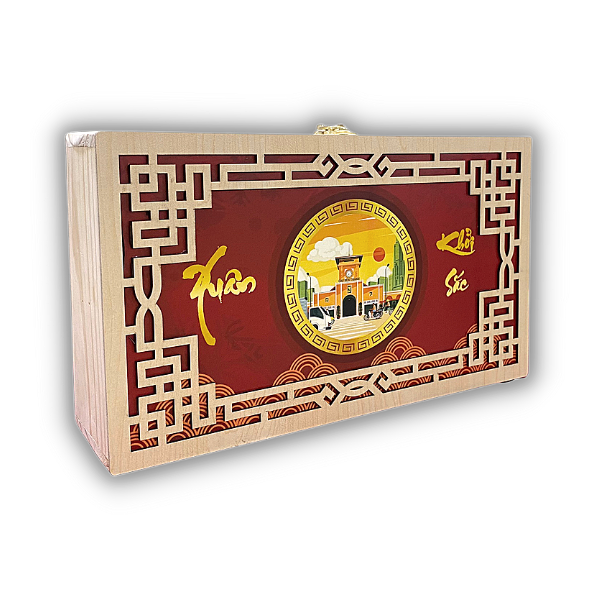 Hộp gỗ thông đựng rượu quà Tết xuân khởi sắc