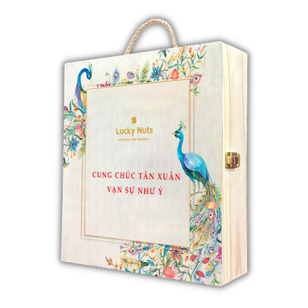 Hộp gỗ thông đựng rượu quà Tết song phụng