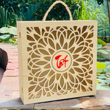  Hộp gỗ thông đựng rượu, quà Tết họa tiết hoa cúc 