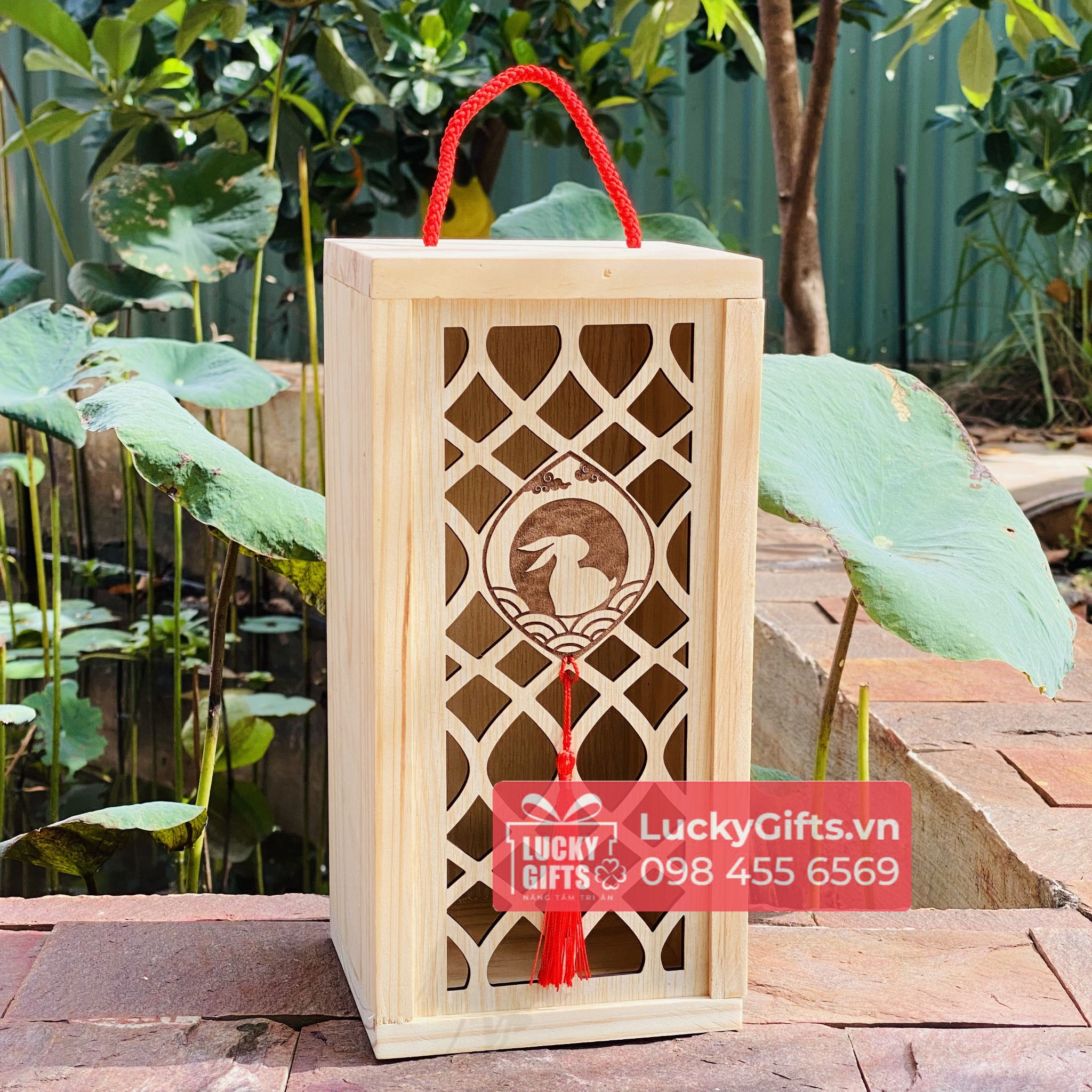 Hộp gỗ đựng 4 bánh trung thu 2025 bạch thố - LuckyGifts