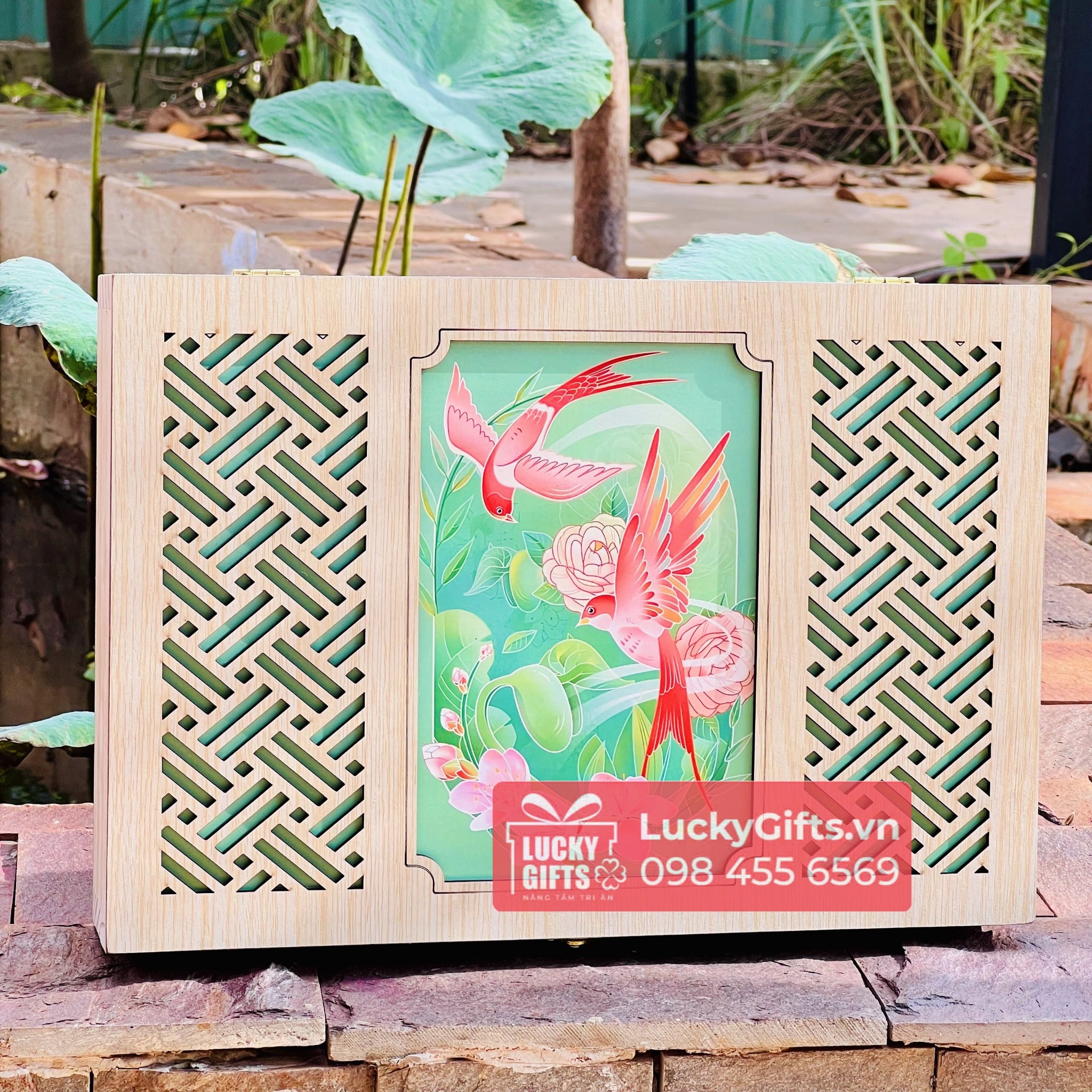 Hộp gỗ đựng 6 bánh trung thu 2025 hồng yến - LuckyGifts