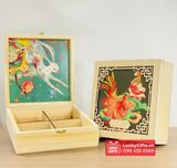  Hộp gỗ đựng 4 bánh trung thu 2024 phối giấy in màu - LuckyGifts 