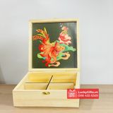  Hộp gỗ đựng 4 bánh trung thu 2024 phối giấy in màu - LuckyGifts 