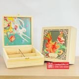  Hộp gỗ đựng 4 bánh trung thu 2025 phối giấy in màu lucky gifts 
