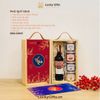 Hộp quà Tết Phú Quý 08 – Vang đỏ, macca, khô gà, hộp gỗ cao cấp