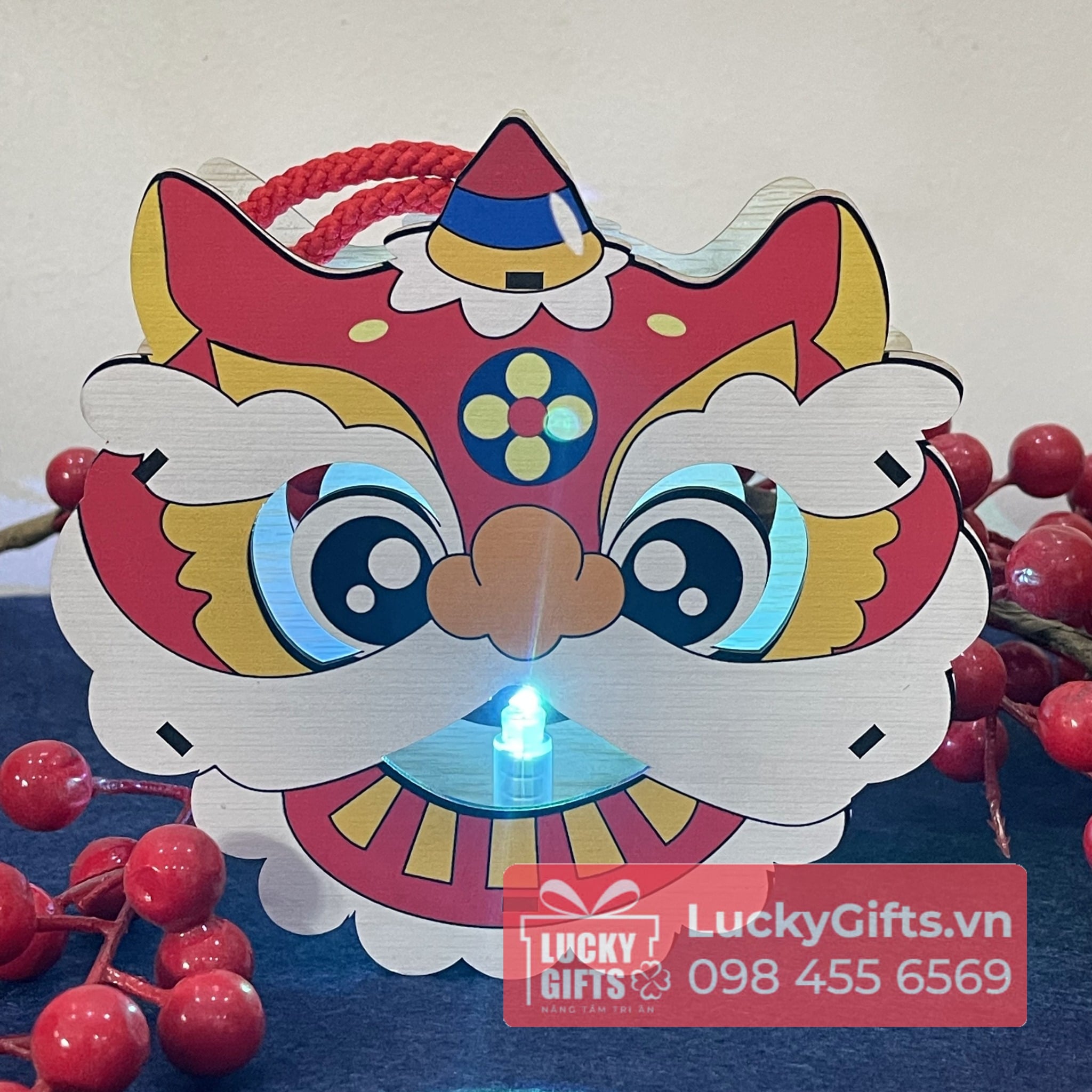 Lồng Đèn Gỗ Đầu Lân Trung Thu – LED, Nhạc, Tô Màu – LuckyGifts.vn