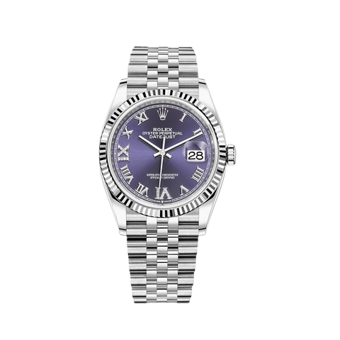  Đồng hồ Rolex Datejust 36mm 126234-0021 Mặt số tím Aubergine Cọc số la mã nạm kim cương Dây đeo Jubilee Thép oystersteel 