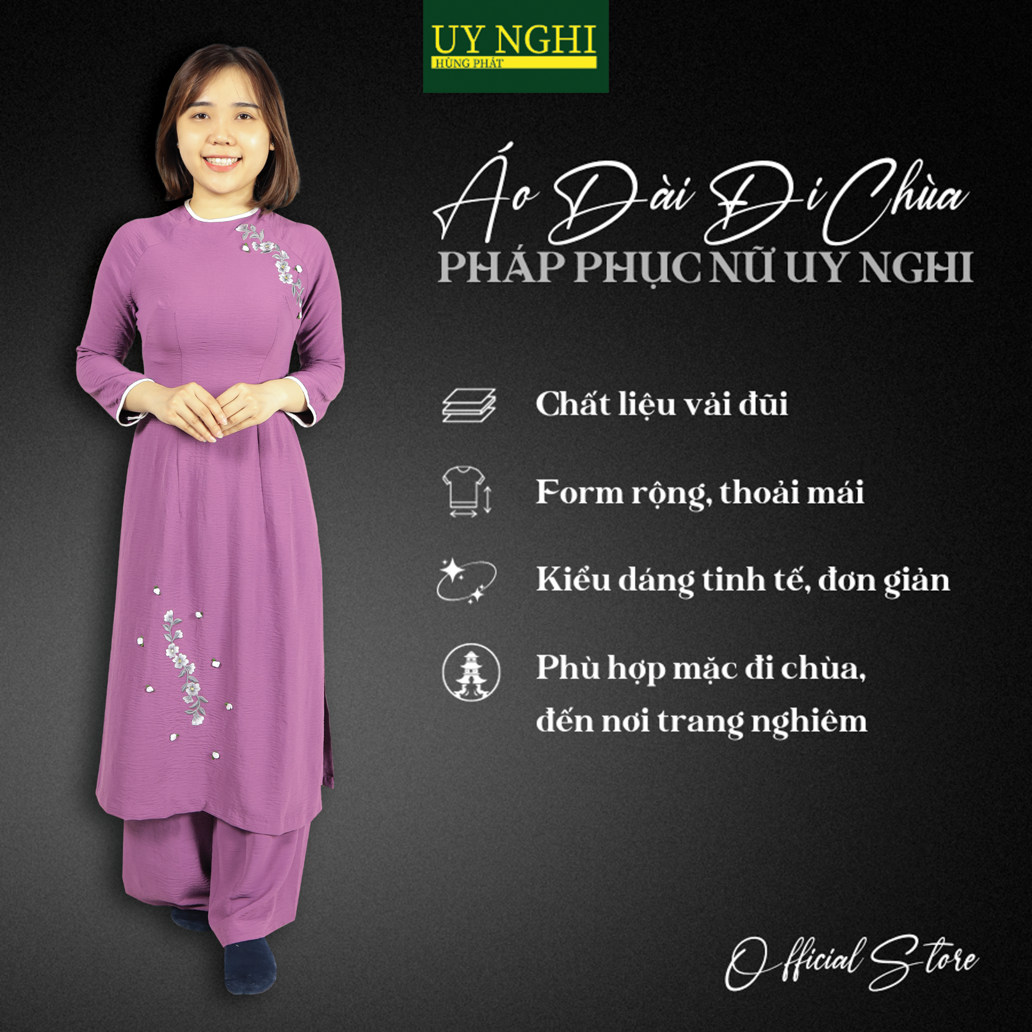  Áo Dài Trẻ Trung Uy Nghi (TÍM) 